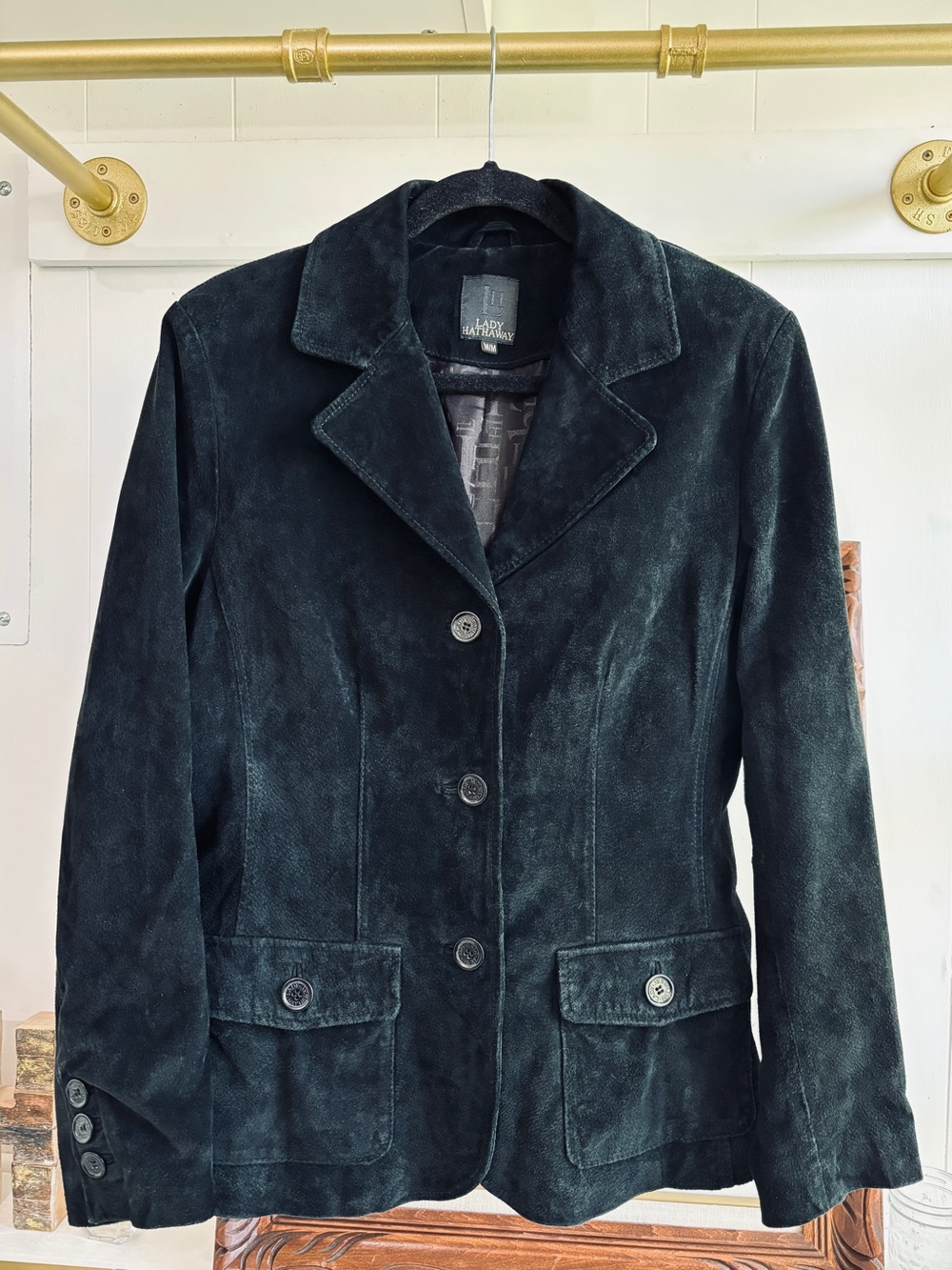 Vintage Black Suede Women’s Blazer Jacket Dark Academia Goth Career size Medium
